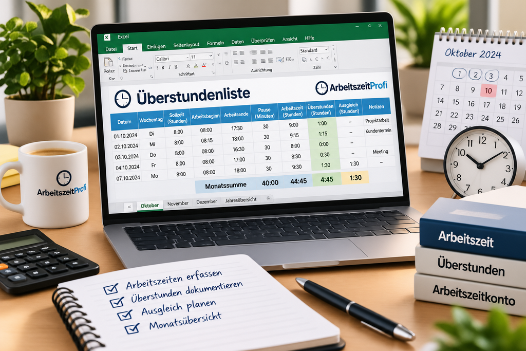 Überstunden Excel Vorlage zur Dokumentation von Mehrarbeit und Arbeitsstunden